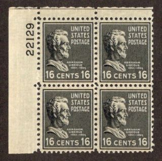 Oas - Cny 6269 U.  S.  821 1938 16¢ Abraham Lincoln Presidential Set Plate Block Nh