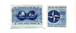 U.  S.  Postage Stamps Atoms For Peace And Nato Two Vintage Stamps See Scan