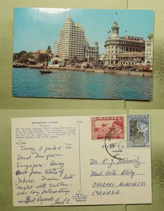 Dr Who 1963 Malaya Singapore Waterfront Postcard To Canada E42247