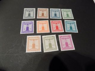 1942 Set Of 11 Swastika/eagle Official German Stamps All Never Hinged Mnh