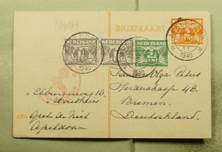 Dr Who 1940 Netherlands Apeldoorn Postal Card To Germany Wwii Censored E70590