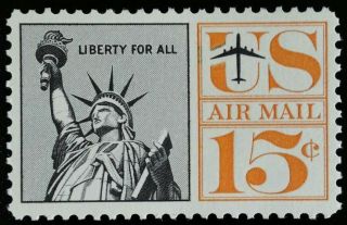 1961 15c Statue Of Liberty,  Air Mail Scott C63 F/vf Nh