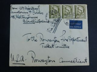 Vintage Switzerland Cover To Rowayton Connecticut Us 3 Stamps With 1957 Postmark