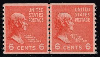 Us Stamp 846 – 1939 6c John Quincy Adams,  Red Orange Mnh Pair Line