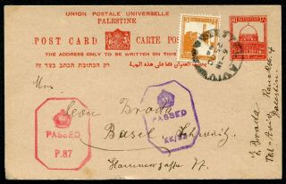 Palestine 1944 8m Postal Stationery Card Bale Pc.  5,  5m To Germany Double - Censor