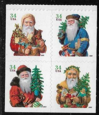 Scott 3541 - 44 Us Stamps 2001 34c Santa 