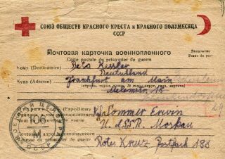 Wwii Germany Pow In Russia Red Cross Cover To Frankfurt Main Moscow Censorship