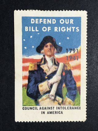 Gandg Us Poster Cinderella Stamp 1941 Defend Our Bill Of Rights Intolerance Mhog