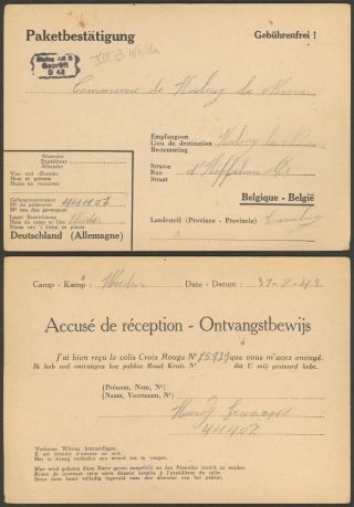 Germany Wwii 1943 - Pow Postcard Stalag Xiii B To Belgium - Censor D208