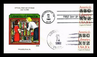 Dr Jim Stamps Us Americas Libraries Combo Fdc Collins Hand Colored Cover