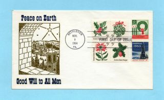 U.  S.  Fdc S 1254 - 1257 The Complete Set Of Christmas Stamps From 1964