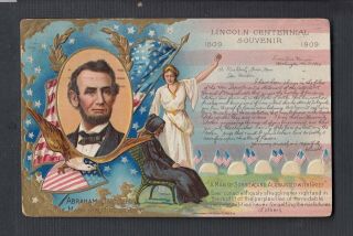 Usa 1909 4x Patriotic Abraham Lincoln Centennial Embossed Souvenir Postcards