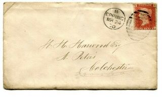 Gb 1870 1d.  Red Plate Number 101 Cover From Epping (duplex Cancel) To Colchester