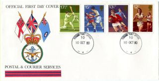 1980 Sporting Anniversaries Postal & Courier Services Official F.  D.  C.  Fpo 10