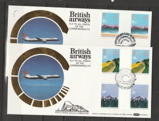 Gb Fdc,  Gutter Pairs On Benham Silks,  1983 Commonwealth Day,  British Airways To G