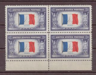U.  S. ,  France,  World War Two Overrun Countries Issue,  Block Of 4,  Mnh 1943,  Old