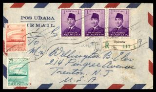 Mayfairstamps Indonesia 1950s Registered Airmail To Us Trenton Nj Cover Wwb25969