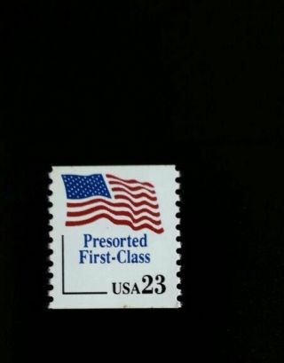 1991 23c American Flag,  Coil,  Presorted First - Class Scott 2605 F/vf Nh