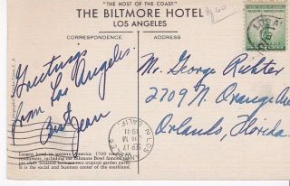 THE BILTMORE HOTEL VINTAGE POSTCARD LOS ANGELES,  CA SEPTEMBER 17,  1941 2