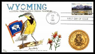 Mayfairstamps Us Fdc 1990 Wyoming Paslay Signed Hand Painted Bird First Day Cove