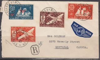 St.  Pierre & Miquelon - Nov 3,  1945 Registered Airmail Cover To Canada