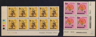 Rhodesia 1974 5c 1st Printing (proved By Imprint) Plate Block,  1976 Sheet Number