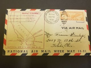 Wpphil 1938 Us Cover Scott C19 Hawthorne Cachet Air Mail Cover Canceled In L.  A.