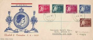 1953 Southwest Africa Cachet Fdc 244 - 8 Complete & Registered To York D