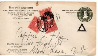 61132 Us Post Office Dead Letter 1c Stamped Cover With 1 1/2c Overstamp - 3c Due