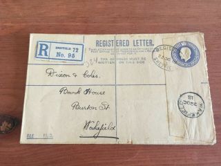 Gb Uk Registered Letter George V From Sheffield To Wakefield 22.  10.  1918