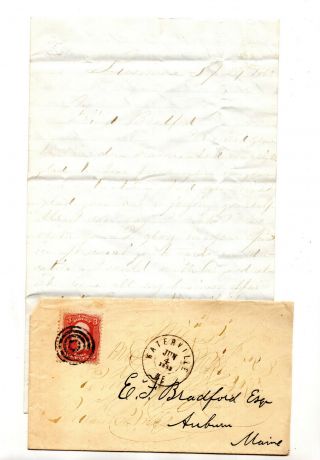 Us Sc 65 Stamp Cover & Letter Bullseye/target Fancy Cancel 1883 Maine Id 458