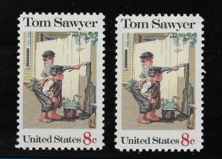 Us Sc 1470 8c 1972 Tom Sawyer 2x Stamps Mnh 1x With Color Shift Error