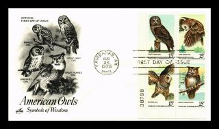 Dr Jim Stamps Us American Owls Symbols Of Wisdom Fdc Cover Plate Block Combo