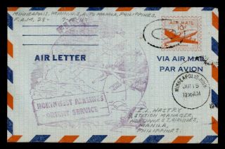 Dr Who 1947 First Flight Minneapolis Mn To Manila Philippines Fam 28 Nwa E70662