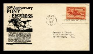 Us Cover Fdc 80th Anniversary Pony Express Anderson Cachet