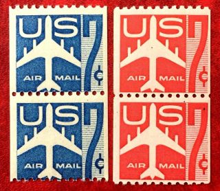 Us Airmail Sc C52,  C61 7c Silhouette Of Jet Airlnere Two Coil Pairs