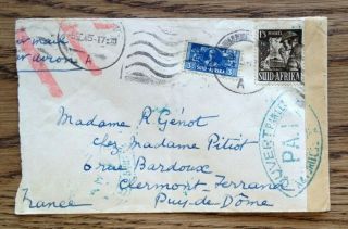South Africa,  1945 Censored Airmail Cover To France