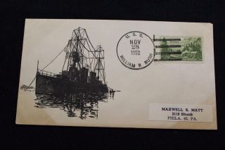 Naval Cover 1952 Ship Cancel Destroyer Cachet Uss William R Rush (ddr - 714) (1859