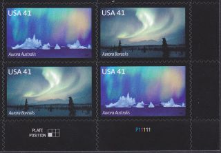 Polar Lights 2007 Us 4203 - 04 Aurora Borealis & Australis 41c Stamp Plate Block