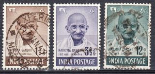 India 1948 Mahatma Gandhi 3 Low Values Scott 203 - 205