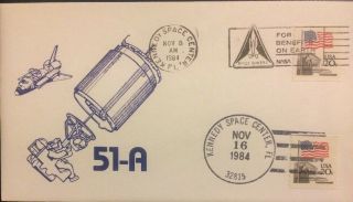 ANNA FISHER MISSION - 1984 SPACE SHUTTLE MISSION STS - 51 - A INFO CARD & 2 CANCELS 3
