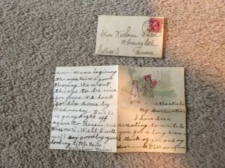 Vintage 1910 Cover With “cutie” Letter Washington 2 Cent Postage - 1