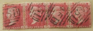 Strip Of 4 Gb Penny Reds Stars Stamp On White Paper