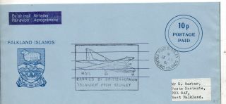 Falkland Islands 10p Air Letter Britten Norman Islander Cachet - To G Barber