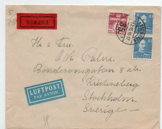 Denmark: Censored Express Airmail Cover To Sweden 1945.