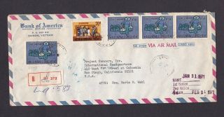 Vietnam 1971 Registered Multi Franked Airmail Cover To The Usa Bank Of America