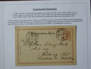 Austria.  Fine Postal Stationery Card With Vienna Experimental Datestamp,  1892.