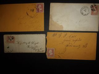 4 Us Sc 65 Stamp Covers Fancy Cancel 3 Cent Washington Id 442