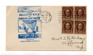 Us Balloon Race & Omaha Air Races Stamp Cover Sc 551 1932 Id 449