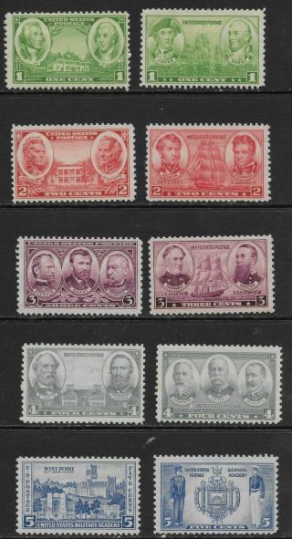 Us Stamps 785 - 794 1936 - 1937 Army Navy Issue Set Of 10 Singles Mnh